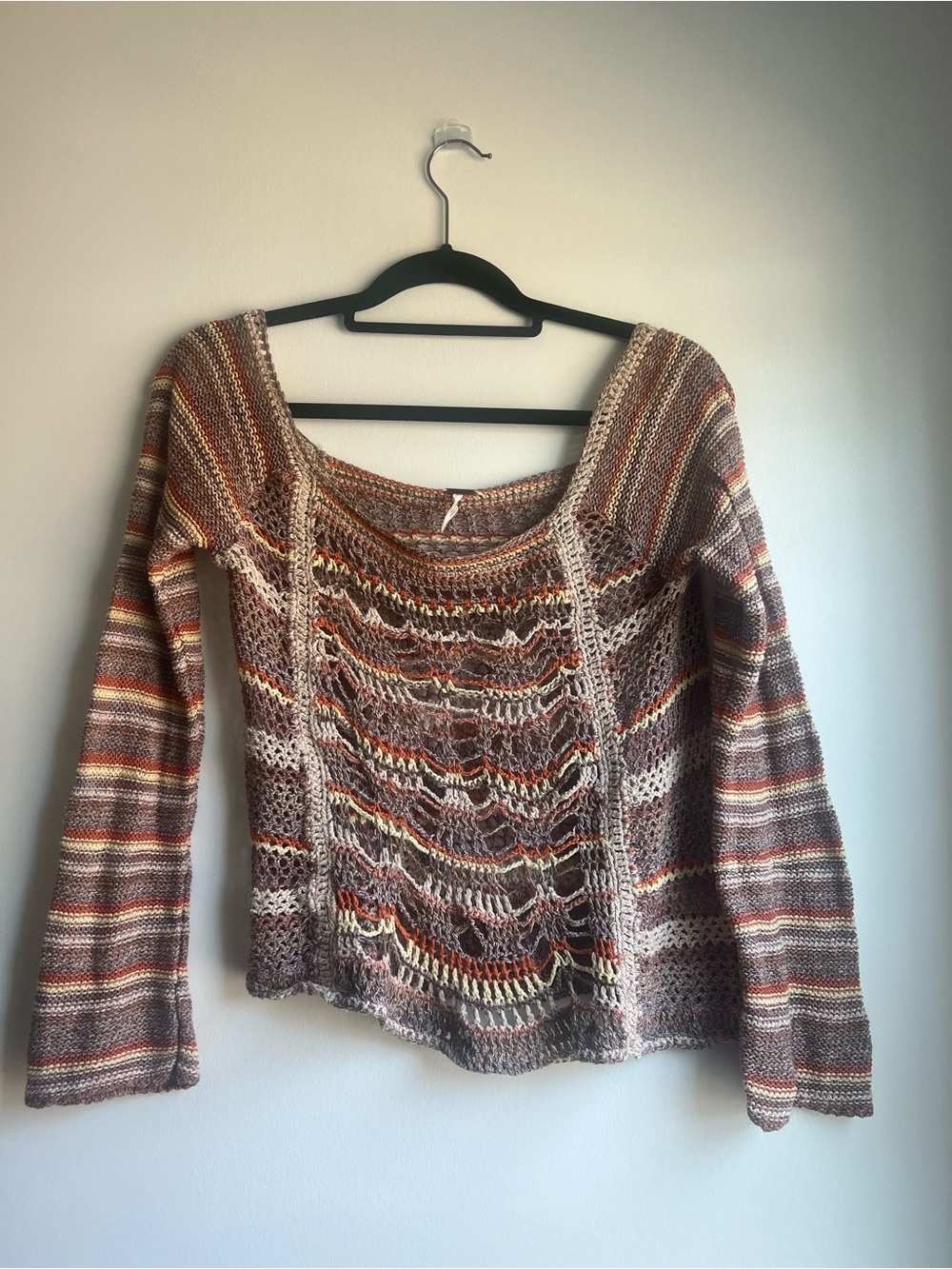 Free People Multicolor Open-Knit Off-the-Shoulder Sweater